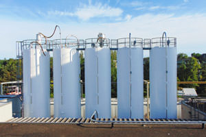 group of repainted storage tank silos in Ajax, Ontario