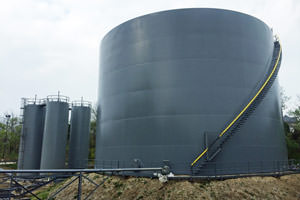 painted industrial liquid storage tanks in Hamilton