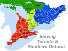 Toronto, Ontario, Brampton, Mississauga, Concord, Vaughan, Oakville, Kitchener, Cambridge, Guelph