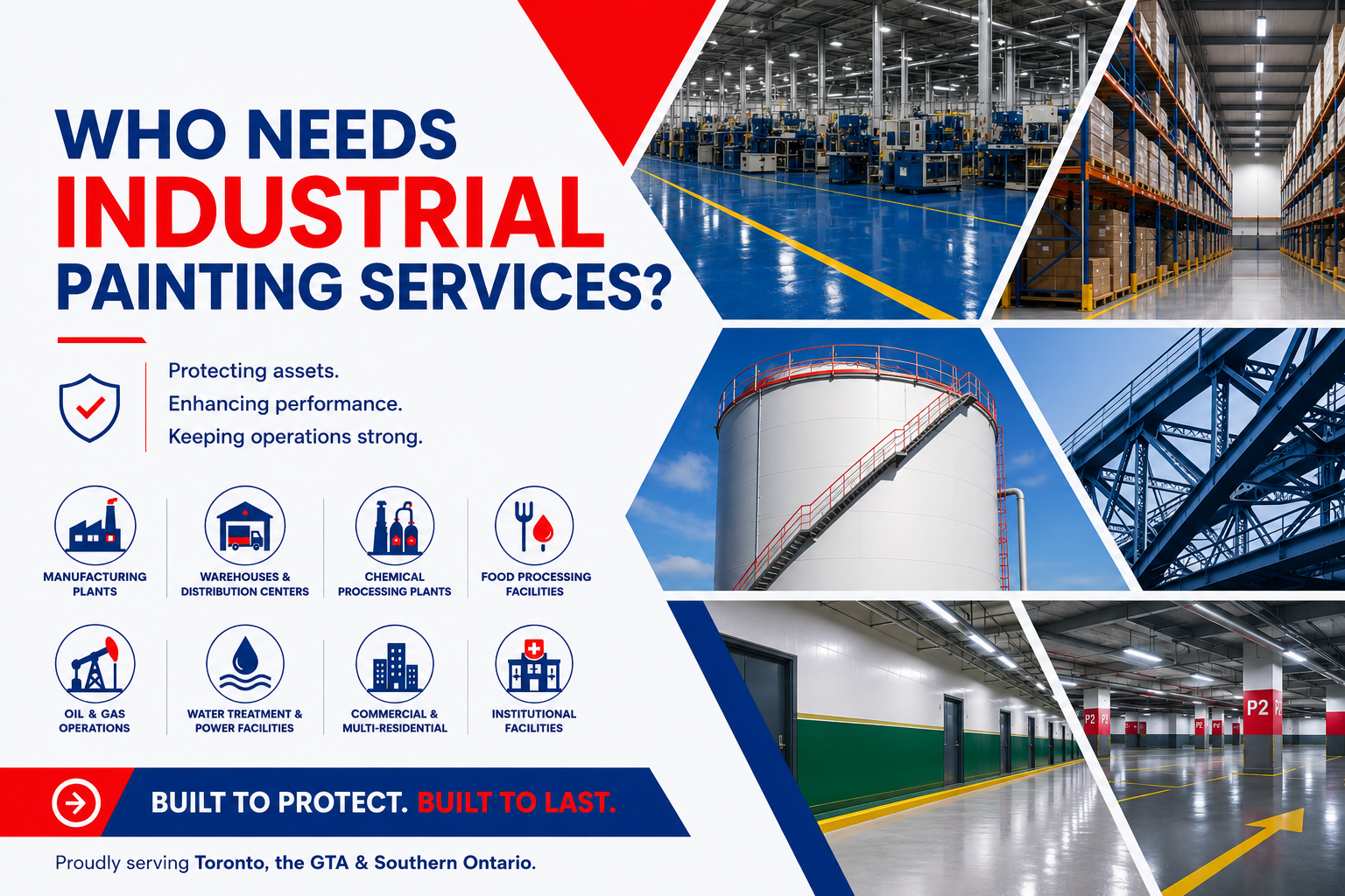 Industries that rely on industrial painting services, including manufacturing, warehouse, and chemical facilities
